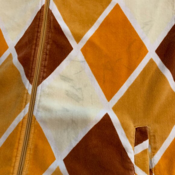 Vintage POPOLO Orange, Brown and White checkered Zip up sweater. Size XL - Picture 4 of 9
